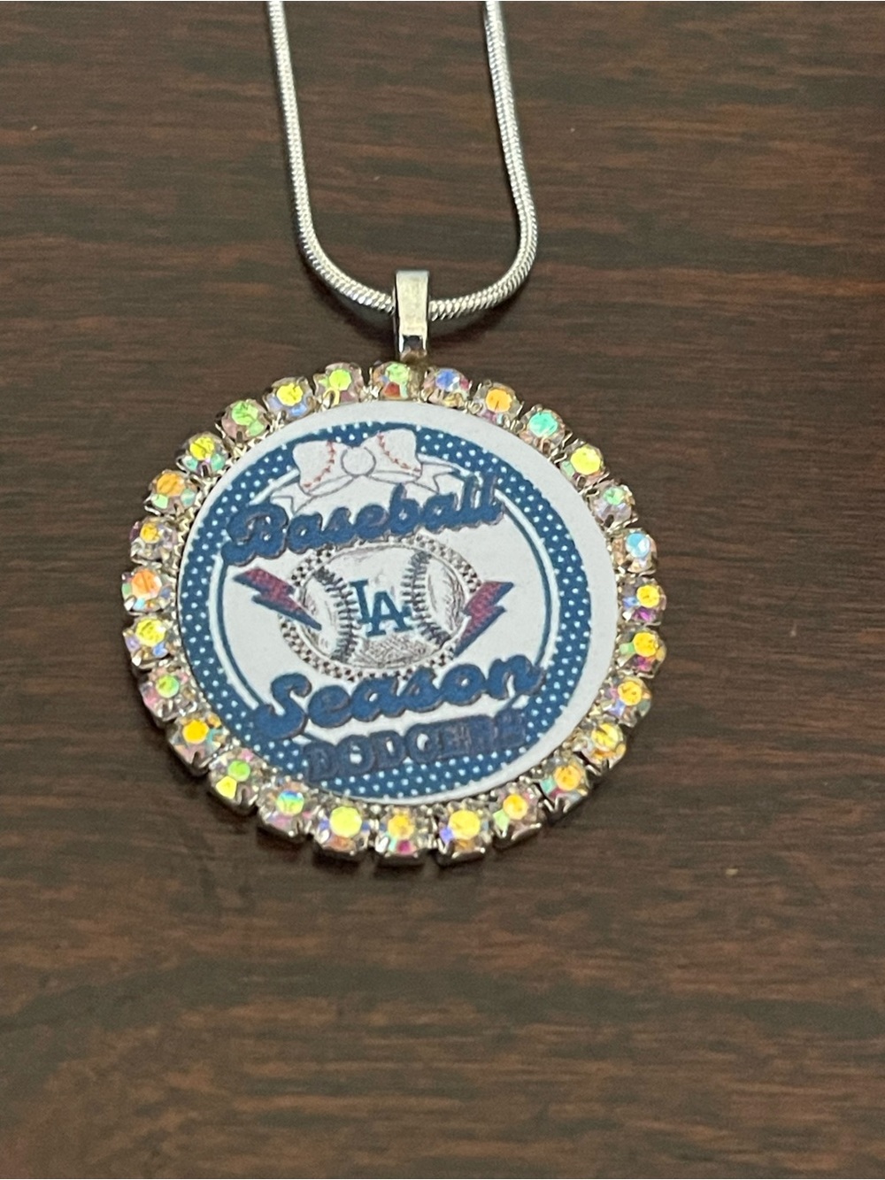 Baseball Season Dodgers Rhinestone Pendant Necklace - Blue